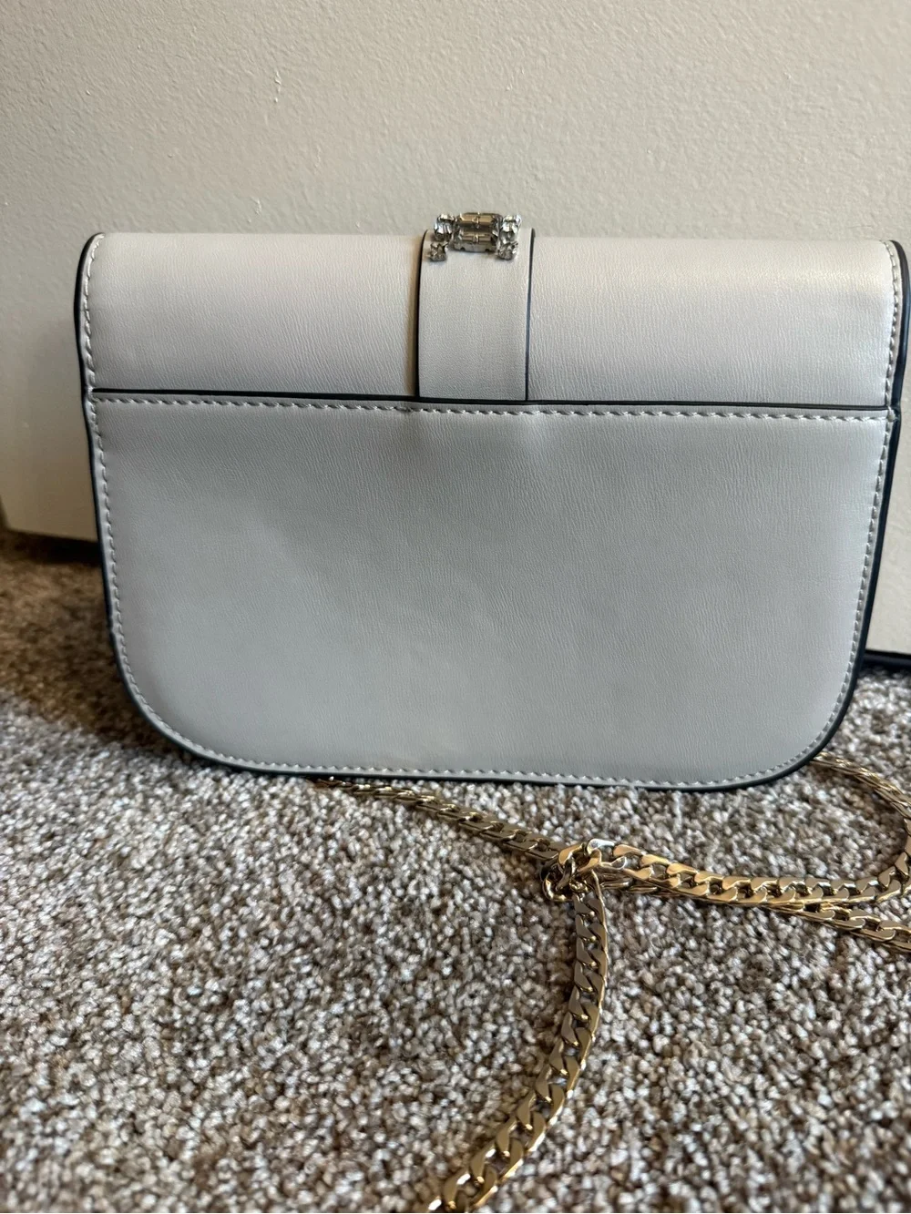 Light Grey Floral/Beaded Appliqué Crossbody Bag with Gold Chain